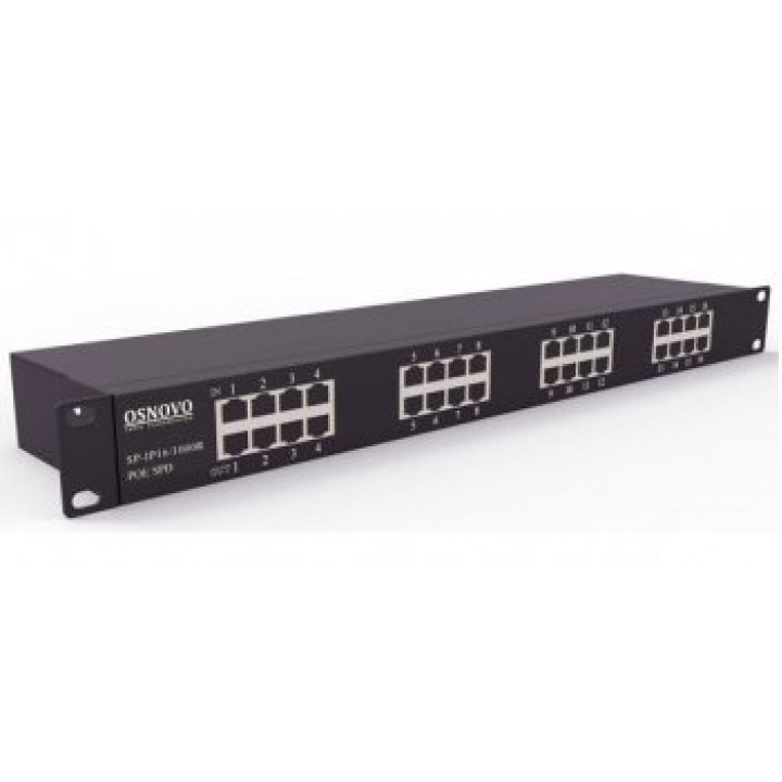 Грозозащита OSNOVO SP-IP16/1000PR (16 портов, 1000 Мб/с, PoE af/at)