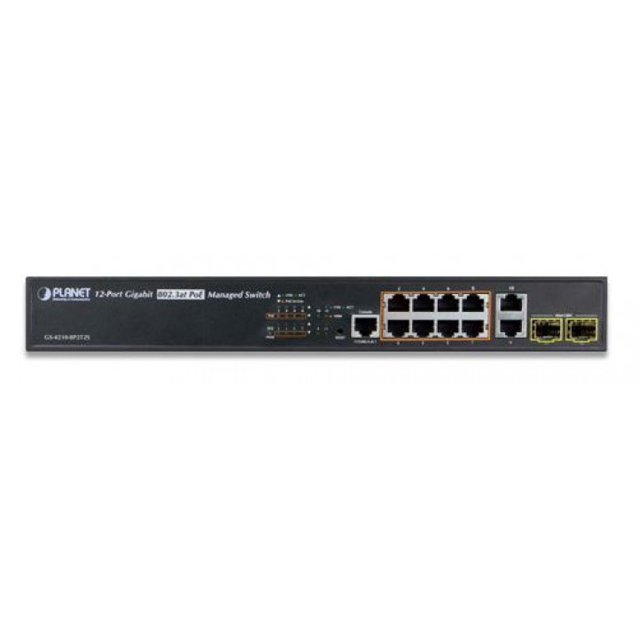 Коммутатор PoE PLANET GS-4210-8P2T2S (8 портов PoE+, 2 RJ45, 2 SFP, 240W)