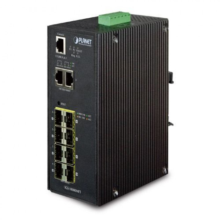Коммутатор промышленный управляемый PLANET IGS-10080MFT (8xSFP, 2x10/100/1000, -40~75°C, IP30)