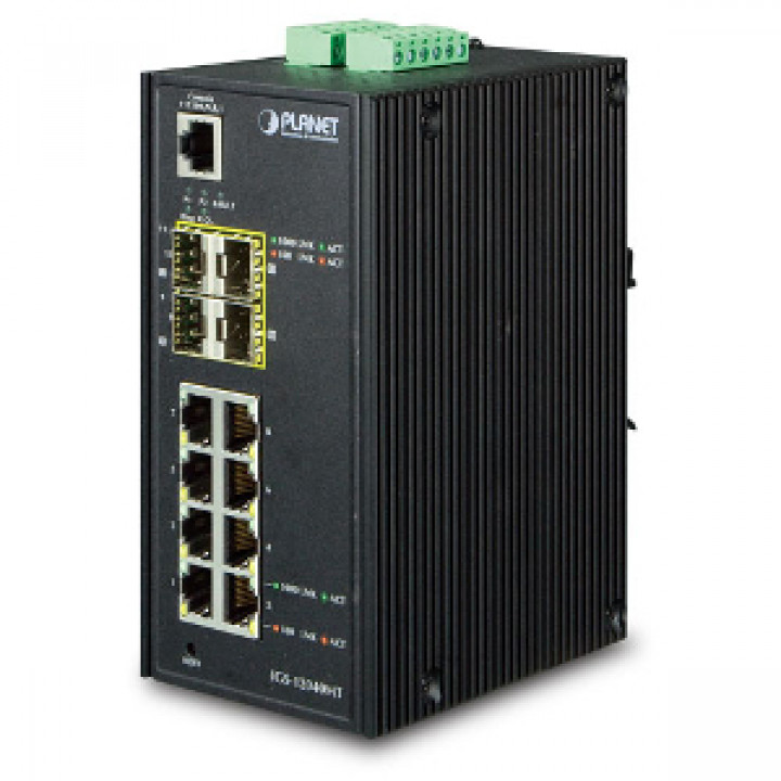 Коммутатор промышленный управляемый PLANET IGS-12040MT (8x1000TP + 4xSFP, -40...+75°C, 12-72VDC, ERPS, 1588) Коммутатор промышленный управляемый PLANET IGS-12040MT (8x1000TP + 4xSFP, -40...+75°C, 12-72VDC, ERPS, 1588)