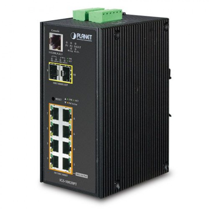 Коммутатор промышленный управляемый PLANET IGS-10020PT (8xPoE 10/100/1000, 2xSFP, расширенный температурный диапазон) Коммутатор промышленный управляемый PLANET IGS-10020PT (8xPoE 10/100/1000, 2xSFP, расширенный температурный диапазон)