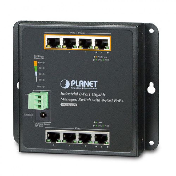 Коммутатор промышленный управляемый PLANET WGS-804HPT (8x1000TP, 4xPoE+, настенный, -40...+75°C) Коммутатор промышленный управляемый PLANET WGS-804HPT (8x1000TP, 4xPoE+, настенный, -40...+75°C)