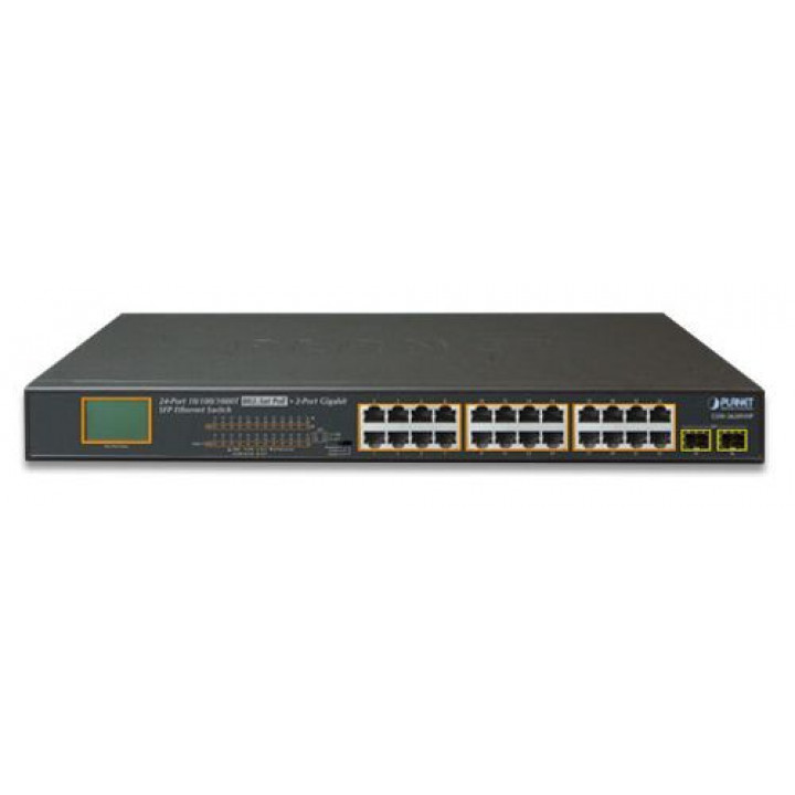 Коммутатор PoE Planet GSW-2620VHP (24 порта Gigabit PoE, 2 порта SFP, 300W, LCD)