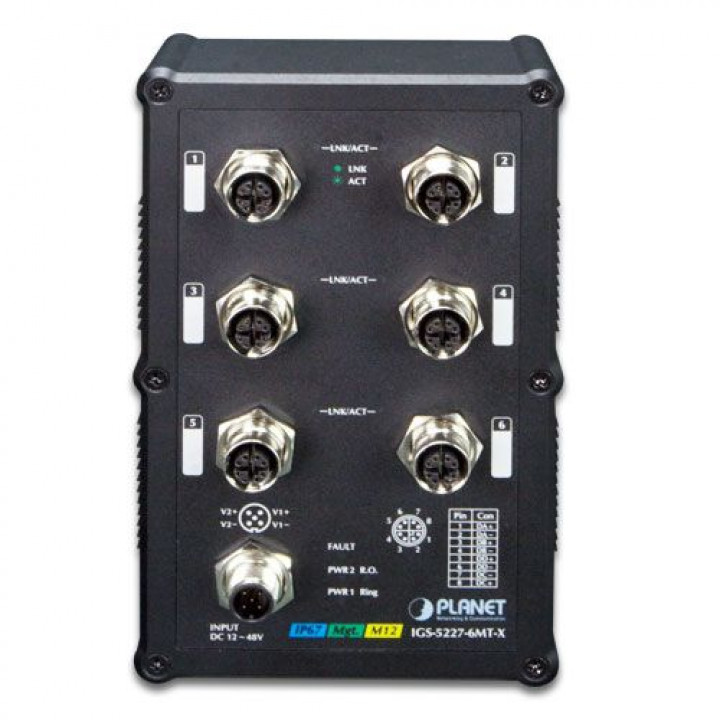 Коммутатор промышленный PLANET IGS-5227-6MT-X (IP67, 6x1GbE M12, управляемый)