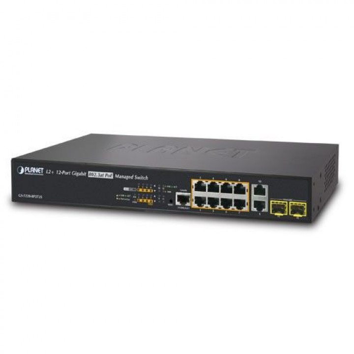 Коммутатор PoE Planet GS-5220-8P2T2S (8 портов Gigabit PoE, 2xSFP, 2xRJ45, 240W, управляемый) Коммутатор PoE Planet GS-5220-8P2T2S (8 портов Gigabit PoE, 2xSFP, 2xRJ45, 240W, управляемый)