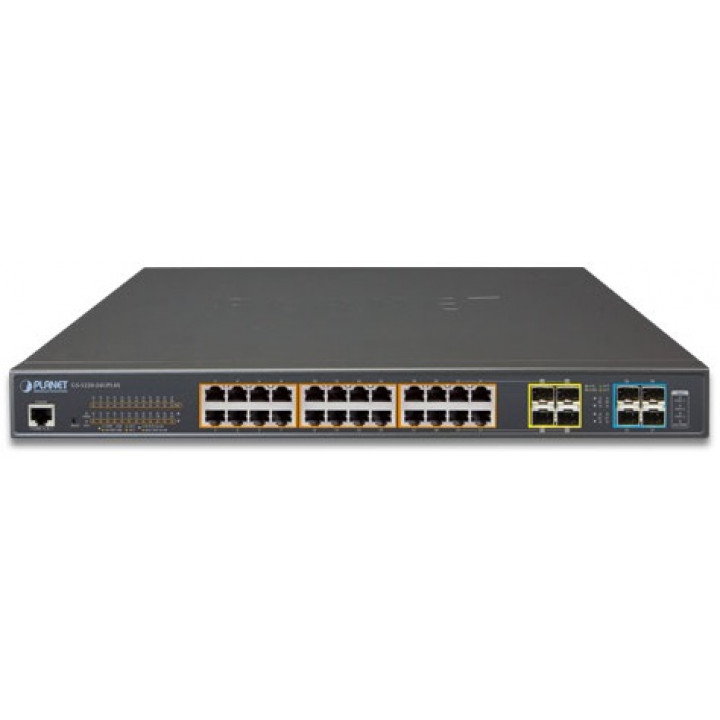 Коммутатор Planet GS-5220-24UPL4X (L2+, 24x1GbE Ultra PoE, 4x10G SFP+, 600W)