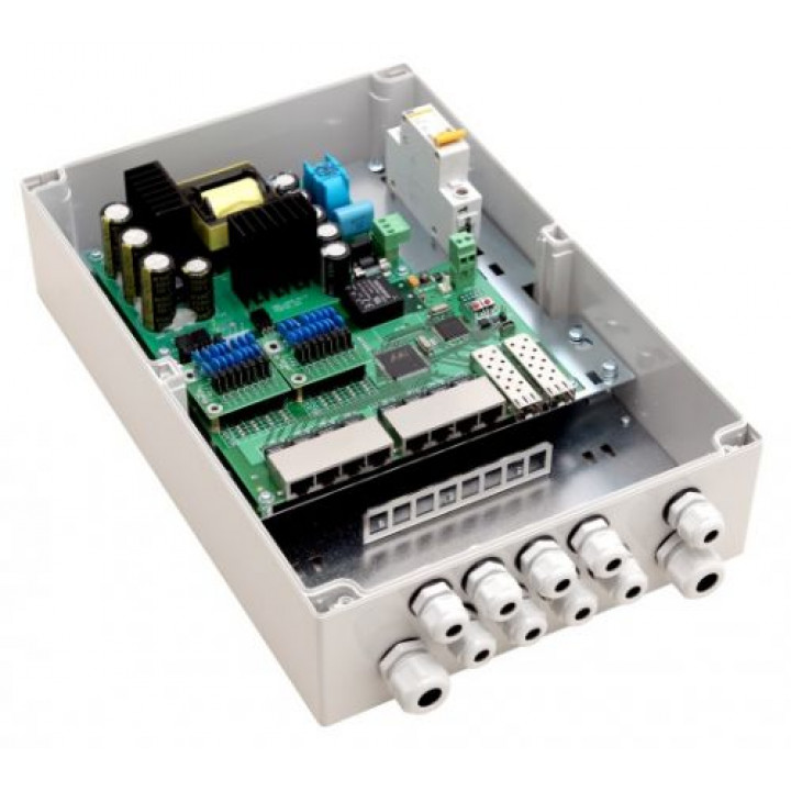 Коммутатор управляемый TFortis PSW-2G 8F+ (уличный 10-портовый гигабитный, PoE+ до 30Вт, оптический кросс)