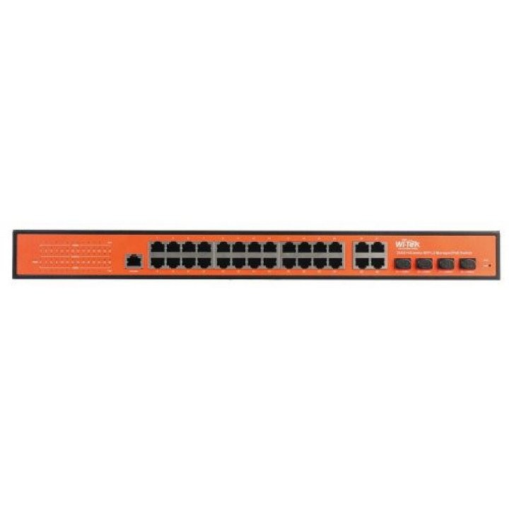 Коммутатор управляемый Wi-Tek WI-PMS328GF (L2 PoE 400Вт, 24 PoE GE + 4 Combo GE/SFP)