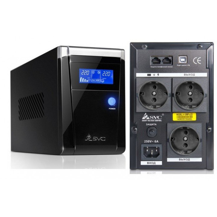 Источник бесперебойного питания SVC SVC-V-1200-F-LCD (линейно-интерактивный, 1200ВА/720Вт, AVR 165-275В, LCD-дисплей) Источник бесперебойного питания SVC SVC-V-1200-F-LCD (линейно-интерактивный, 1200ВА/720Вт, AVR 165-275В, LCD-дисплей)