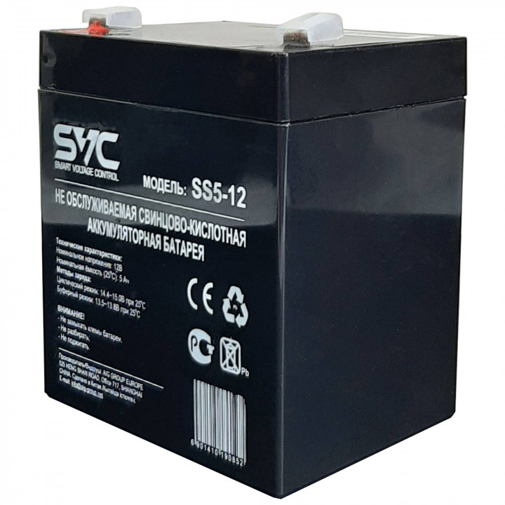 Аккумуляторная батарея SVC SVC-SS5-12 (12В/5Ач, AGM, клемма T2(F2)/T1(F1), 90*70*101(107) мм, 1.53 кг)
