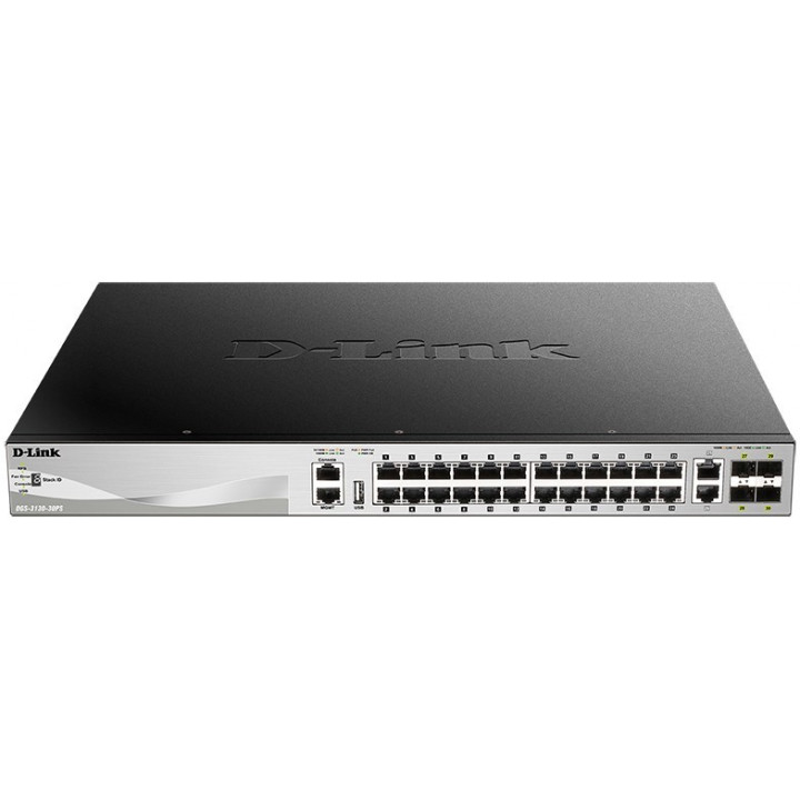 Коммутатор D-Link DMS-3130-30PS/A1A (PoE, L3, 16x2.5G, 8x5G, 2x10G, 4x25G SFP28)