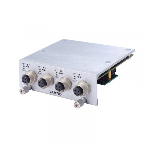Модуль Axiomtek VAM705 (4 x M12 D-coded 10/100Mbps PoE LAN, 60W)
