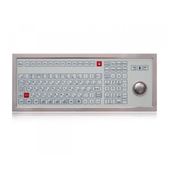 Промышленная клавиатура Key Technology K-TEK-D410-OTB-KP-FN-SW-DT-US/RU-USB (встраиваемая, IP68, нержавеющая сталь, 106 клавиш, USB, трекбол)