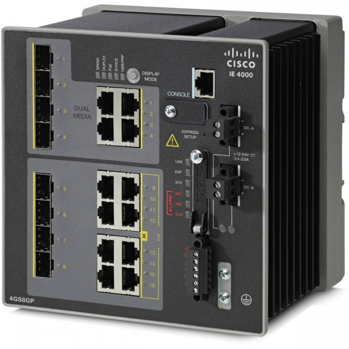 Коммутатор Cisco IE-4000-4S8P4G-E (4xSFP 100M, 8xPoE, 4x1G Combo, LAN Base)