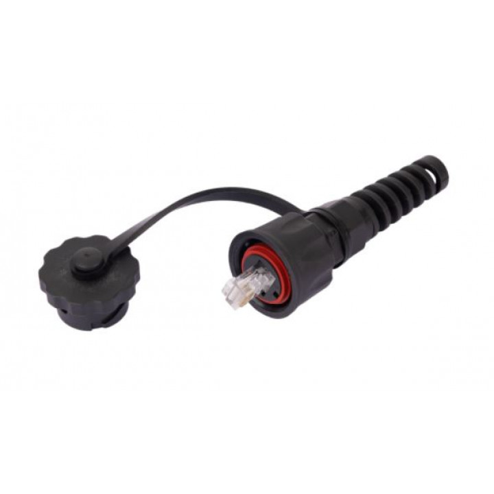 Индустриальный коннектор RJ45/8P8C NIKOMAX NMC-RJ88RA50UE3-IS-BK (кат.6, 50мкд, неэкранированный, IP67, для одножильного кабеля, с крышкой, черный)