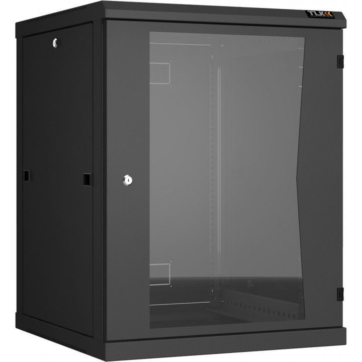 Шкаф TLK TWC-156060-R-G-BK (настенный 15U, стеклянная дверь, 600x770x600 мм, черный)