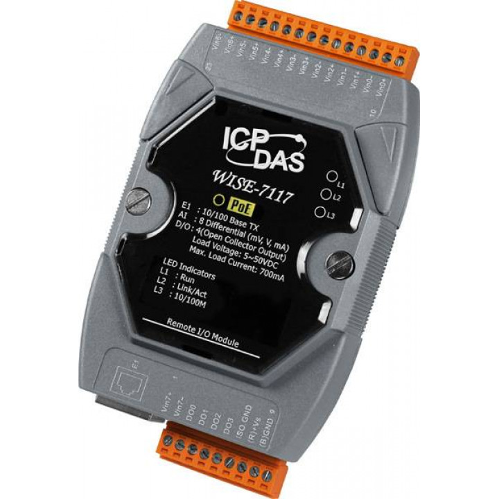 Модуль ICP DAS WISE-7117 (8 аналоговых входов с защитой, 4 изолированных дискретных выхода, питание PoE) Модуль ICP DAS WISE-7117 (8 аналоговых входов с защитой, 4 изолированных дискретных выхода, питание PoE)