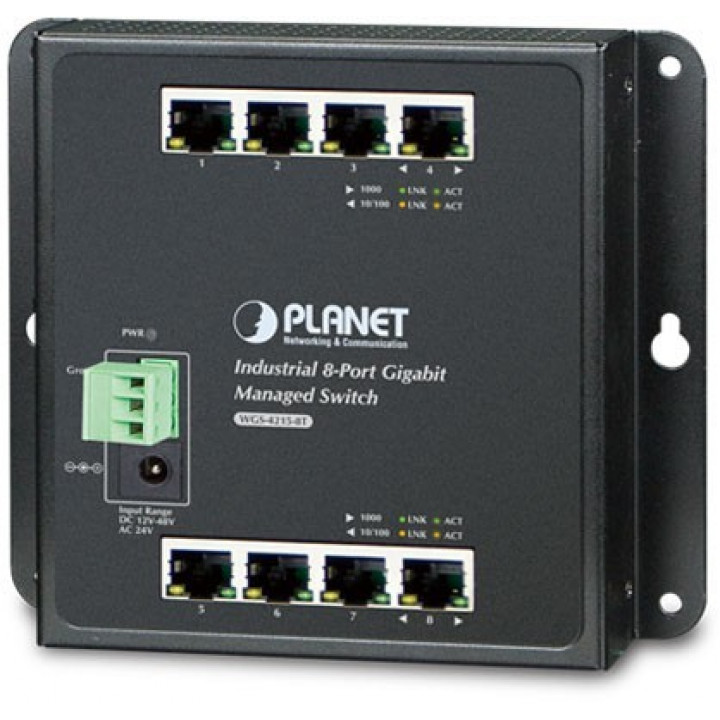 Коммутатор PLANET WGS-4215-8T (индустриальный, 8 портов 1GbE, управляемый, -40…75°C)