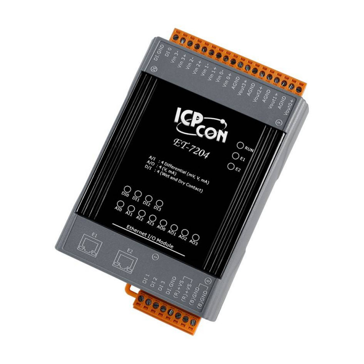 Модуль Ethernet I/O ICP DAS ET-7204 CR (4 AI, 4 AO, 4 DI, 2-портовый коммутатор)