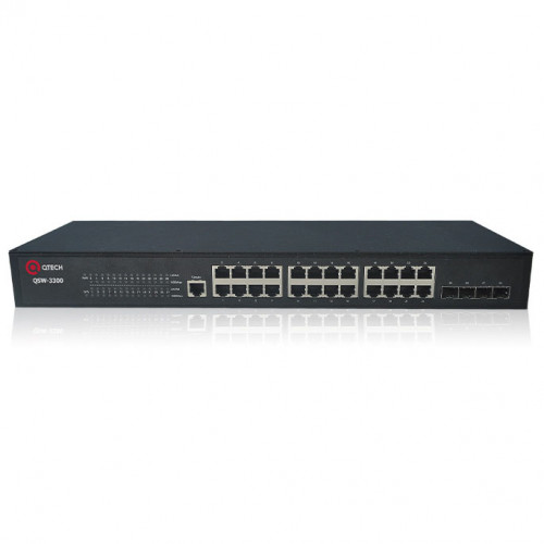 Управляемый коммутатор Qtech QSW-3300-28TX-DC-DC (24x1GbE, 4x10GbE SFP+, L3, 2 БП)