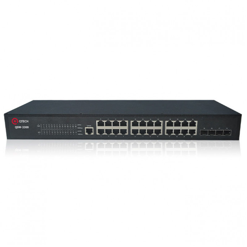Управляемый коммутатор Qtech QSW-3300-28TX-DC-DC (24x1GbE, 4x10GbE SFP+, L3, 2 БП)