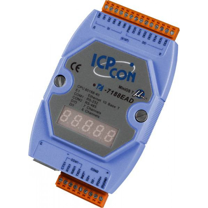 Контроллер ICP DAS I-7188EAD CR (2 COM-порта: 1xRS-232, 1xRS-485, с индикацией)
