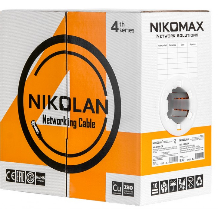 Кабель витая пара NIKOLAN NMC 4200C-BK (F/UTP, Cat.5e, 4 пары, 24AWG, нг(А)-HF, черный 305м) Кабель витая пара NIKOLAN NMC 4200C-BK (F/UTP, Cat.5e, 4 пары, 24AWG, нг(А)-HF, черный 305м)