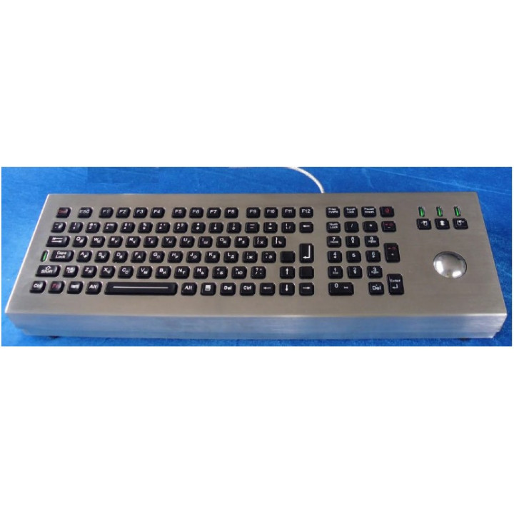 Антивандальная клавиатура Key Technology K-TEK-M460-MTB-KP-FN-DT-US/RU-USB (настольная, русифицированная, корпус из нерж. стали, IP65, 106 клавиш, трекбол, USB)