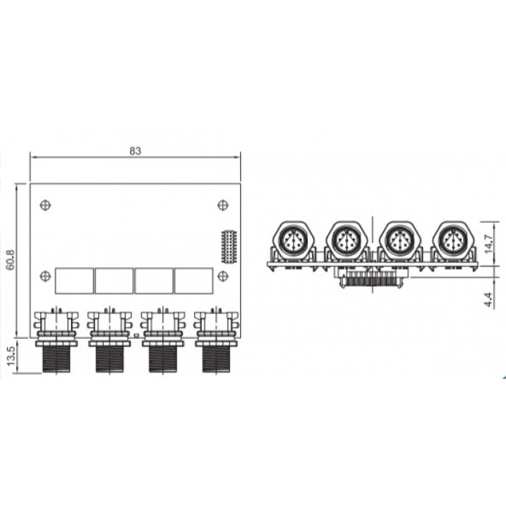 Модуль Cincoze CMI-M12LAN01/UB1010 (4xGbE LAN, 1x универсальный кронштейн, разъемы М12)