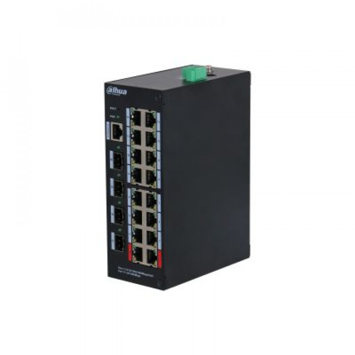Коммутатор Dahua DH-HS4420-16GT-190 (16xPoE, 4xSFP, PoE 190Вт, L2, DIN-рейка, -30...+65°C)