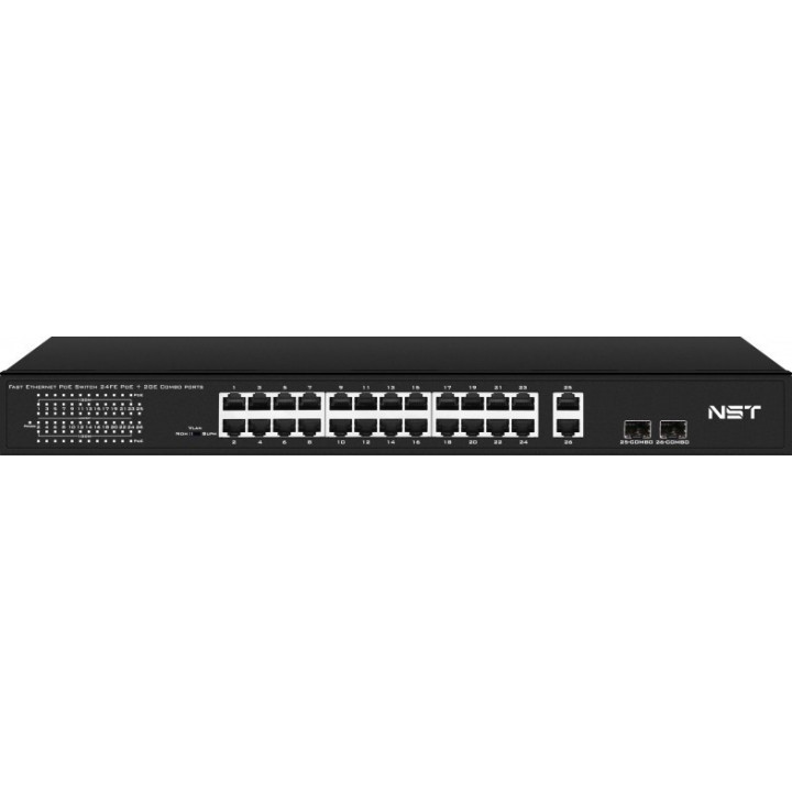Коммутатор NST NS-SW-24F2G-P (24xFE PoE + 2xGE Combo, до 385W PoE)
