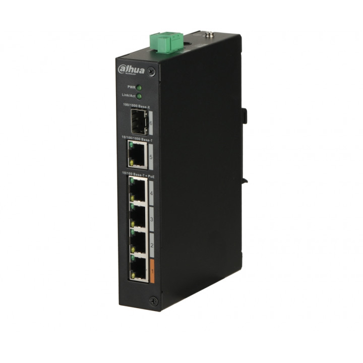 Коммутатор Dahua DH-PFS3106-4ET-60 (4xPoE, 1xUplink, PoE 60Вт, грозозащита, DIN-рейка) Коммутатор Dahua DH-PFS3106-4ET-60 (4xPoE, 1xUplink, PoE 60Вт, грозозащита, DIN-рейка)