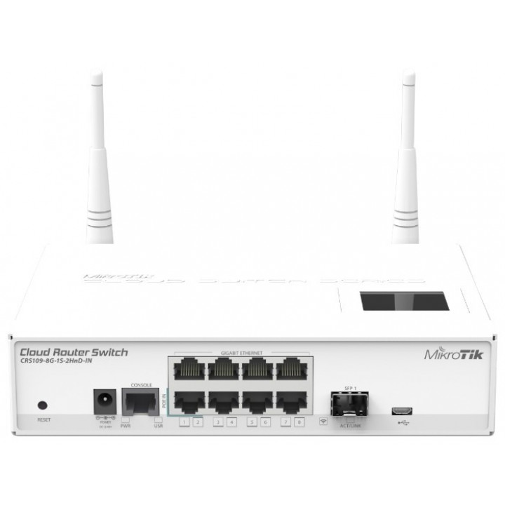 Точка доступа Wi-Fi Mikrotik CRS109-8G-1S-2HnD-IN (8x1G, SFP, Wi-Fi 2.4GHz, LCD)