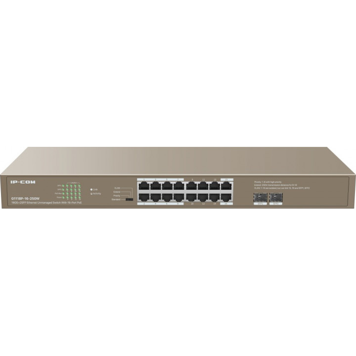 Коммутатор IP-COM G1118P-16-250W (16 портов PoE, неуправляемый) Коммутатор IP-COM G1118P-16-250W (16 портов PoE, неуправляемый)