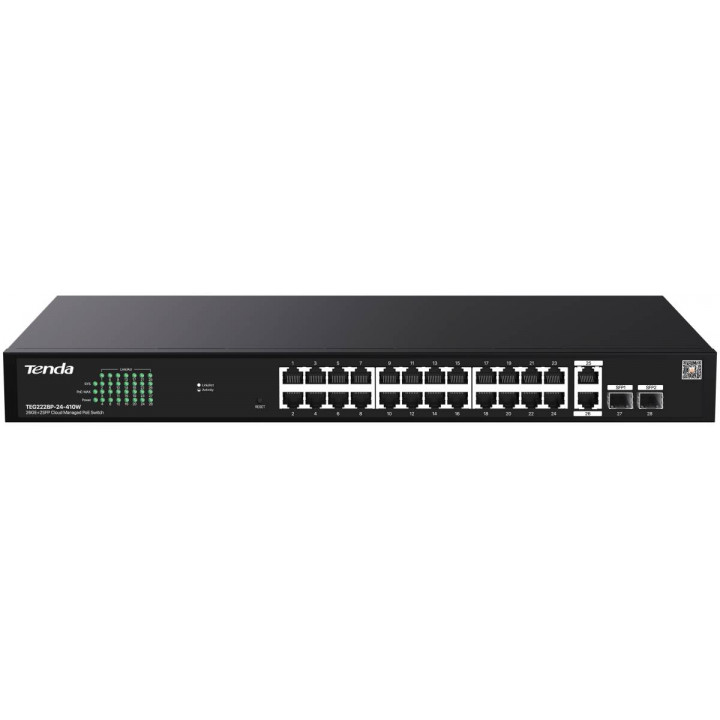 Коммутатор Tenda TEG2228P-24-410W (облачный PoE, 28 портов, 26x1GbE, PoE до 370Вт) Коммутатор Tenda TEG2228P-24-410W (облачный PoE, 28 портов, 26x1GbE, PoE до 370Вт)