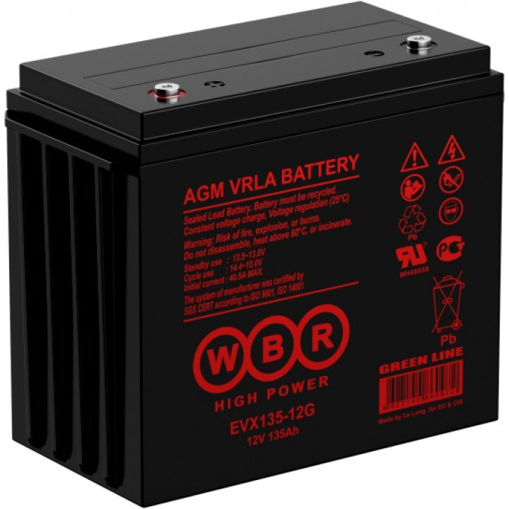 Аккумуляторная батарея WBR EVX135-12G (12 В/110 Ач, 330х170х223 мм, 32 кг) Аккумуляторная батарея WBR EVX135-12G (12 В/110 Ач, 330х170х223 мм, 32 кг)