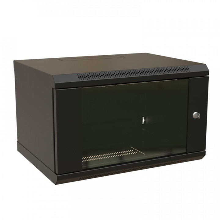 Настенный шкаф WRline WR-TW-0666-GP-RAL9004 (6U, 367х600х600мм, стеклянная дверь)