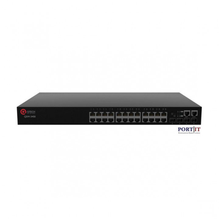 Управляемый коммутатор уровня L3 Qtech QSW-3450-28TX-AC (24x1GbE, 4x10GbE SFP+)