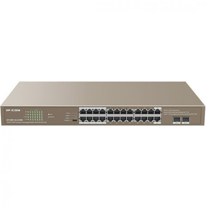 Коммутатор IP-COM G1126P-24-410W (неуправляемый PoE, 24 порта, 24x1 Гбит/с, SFP 2x1 Гбит/с, PoE 24x30Вт) Коммутатор IP-COM G1126P-24-410W (неуправляемый PoE, 24 порта, 24x1 Гбит/с, SFP 2x1 Гбит/с, PoE 24x30Вт)