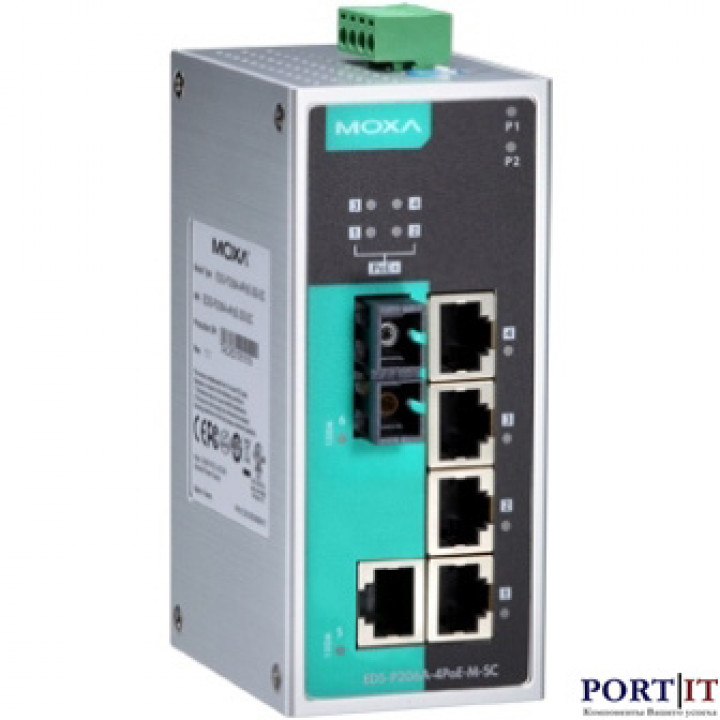 Неуправляемый коммутатор MOXA EDS-P206A-4PoE-MM-ST-T (6 портов: 4 PoE+, 2 100BaseFX MM ST, -40..+75°C) Неуправляемый коммутатор MOXA EDS-P206A-4PoE-MM-ST-T (6 портов: 4 PoE+, 2 100BaseFX MM ST, -40..+75°C)