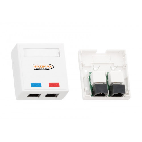 Настенная розетка NIKOMAX NMC-WO2UE2-WT (2 порта, кат.6, RJ45, 110/KRONE, T568A/B)
