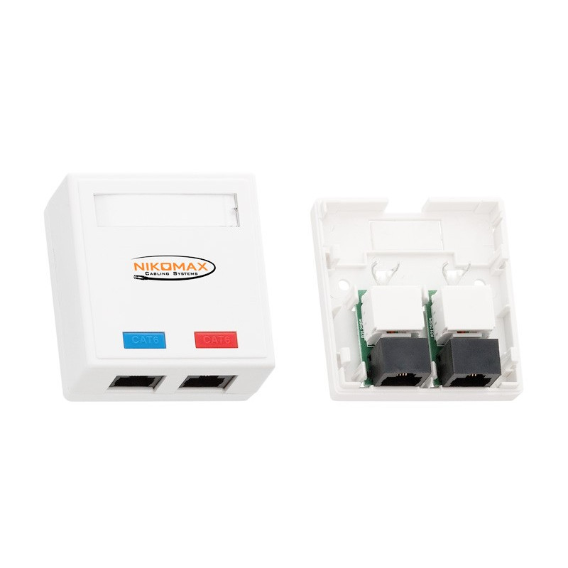 Настенная розетка NIKOMAX NMC-WO2UE2-WT (2 порта, кат.6, RJ45, 110/KRONE, T568A/B)