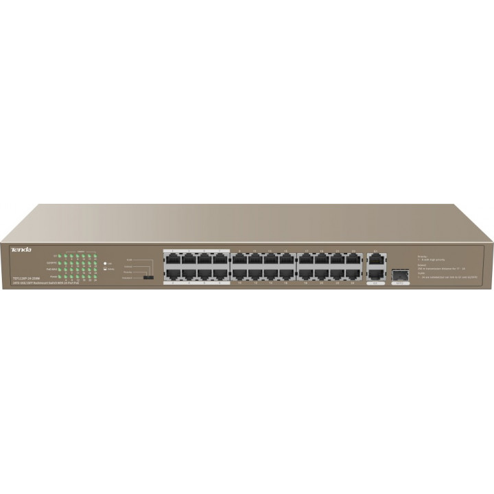 Коммутатор Tenda TEF1126P-24-250W (неуправляемый PoE, 24 порта, бюджет PoE 250W)