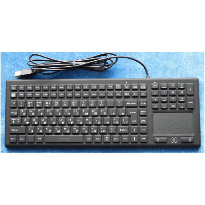 Промышленная клавиатура Key Technology K-TEK-M369TP-KP-FN-DT-B-US/RU-USB (настольная, силиконовая, чёрная, IP68, 124 клавиши, тачпад, USB) Промышленная клавиатура Key Technology K-TEK-M369TP-KP-FN-DT-B-US/RU-USB (настольная, силиконовая, чёрная, IP68, 124 клавиши, тачпад, USB)