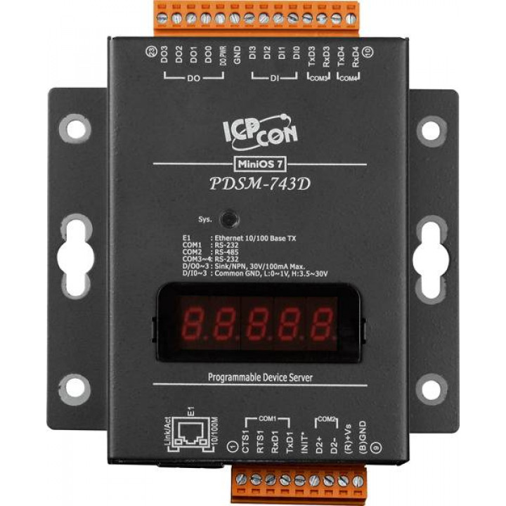 Сервер ICP DAS PDSM-743D CR (4-портовый программируемый RS-232/RS-485 с индикацией) Сервер ICP DAS PDSM-743D CR (4-портовый программируемый RS-232/RS-485 с индикацией)