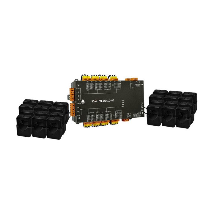 Интеллектуальный многоканальный измеритель параметров сети ICP DAS PM-4324A-360P (8 каналов для трёхфазной сети, два входа опорного напряжения, Modbus RTU, токовое кольцо 300 А)