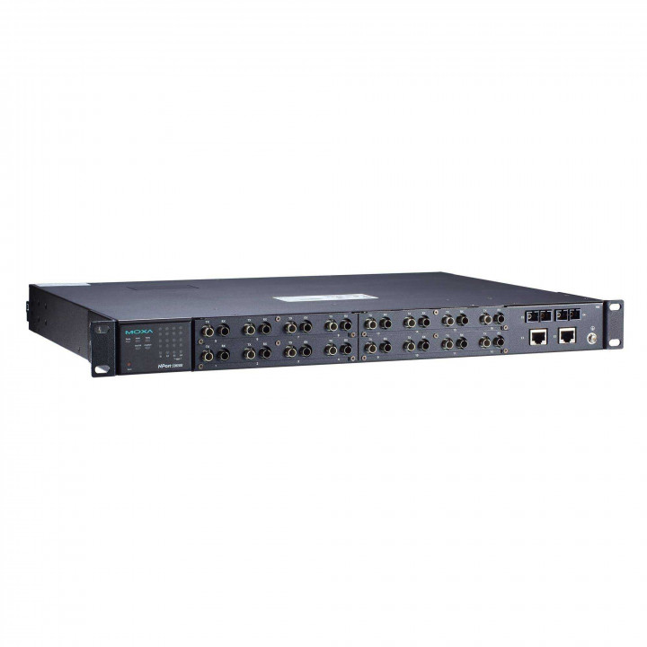 Преобразователь MOXA NPort S9650I-16F-2HV-SSC-T (16 портов RS-232/422/485, 2 порта Ethernet 10/100BaseT(X), 2 порта 100BaseF(X) одномод, питание 110/220В)