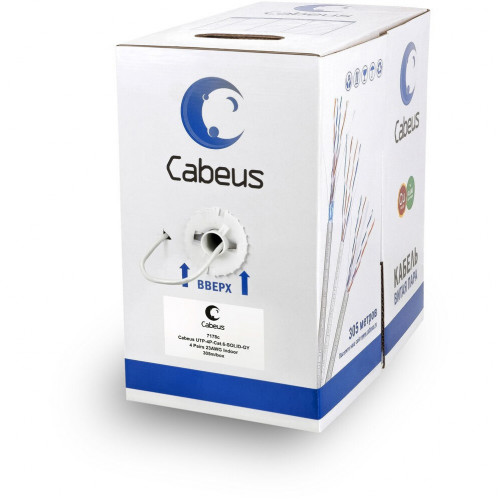 Кабель витая пара Cabeus UTP-4P-Cat.6-SOLID-GY, 305м