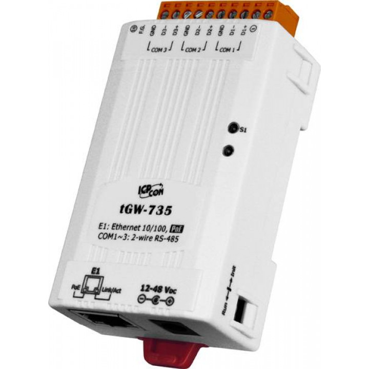 Преобразователь ICP DAS tGW-735 (3-портовый Modbus TCP в RTU/ASCII, PoE)