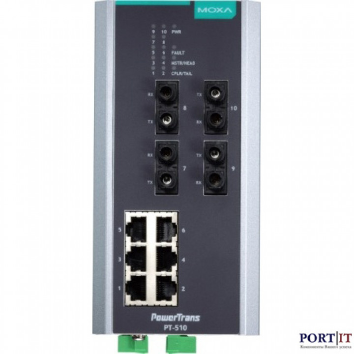 Управляемый коммутатор MOXA PT-510-4M-ST-HV (6x10/100TX, 4x100FX многомод SC, 110/220В)